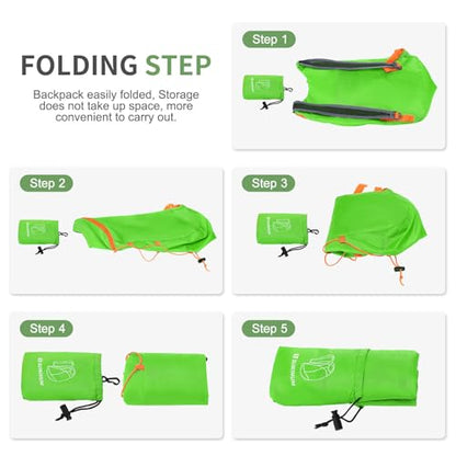 20L Small Hiking Backpack Lightweight Packable Daypack Green | Foldable Day Pack for Men Women Functional Style Small Outdoor Backpack Waterproof for Travel Camping Mountaineering - color: Green