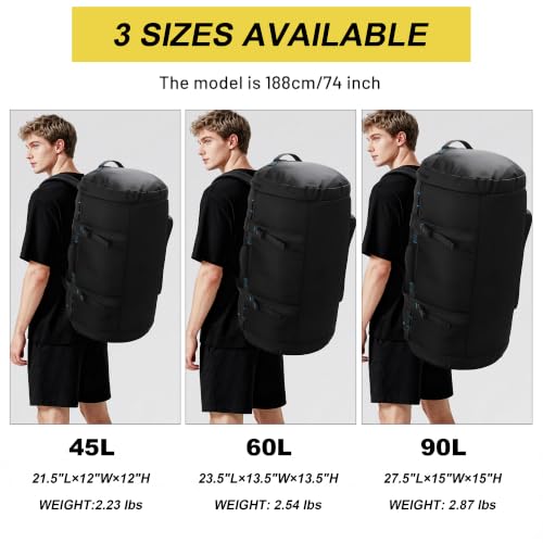 Large Duffle Backpack for Men, 45L/60L/90L Water Resistant Duffel Bag - size: 45L