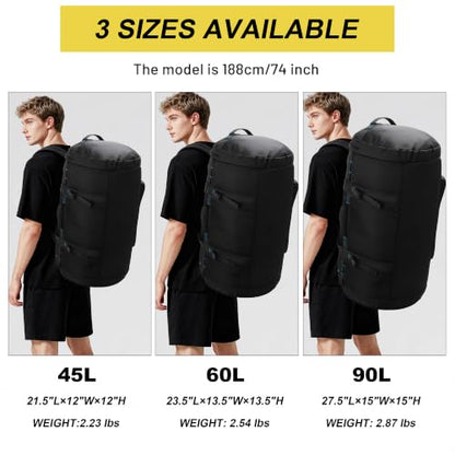 Large Duffle Backpack for Men, 45L/60L/90L Water Resistant Duffel Bag - size: 90L