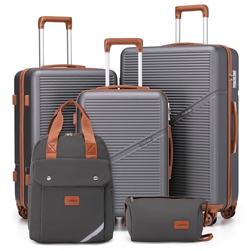 Cosbarn Luggage Sets, Lightweight Durable Hardshell 5 Piece Suitcase set - color: Gray