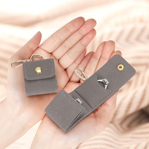 KUKUVR Mini Travel Jewelry Organizer Case with Keychain (Grey) - color: Grey