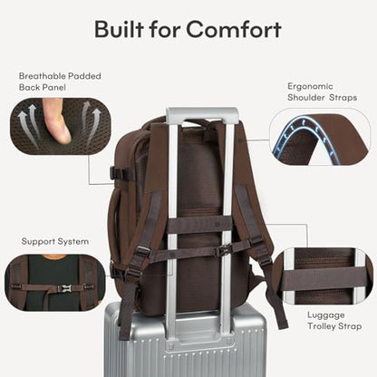 mibasies 30L Airline Approved Travel Carry On Backpack, fit 17" Laptop - color: Mocha Brown, size: X-Large