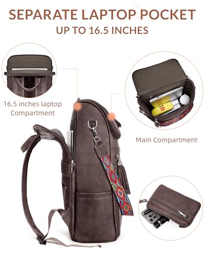 SYTRAH Leather Laptop Backpack for Women 16.5 inch Computer Packs Coffee - color: Dark Coffee