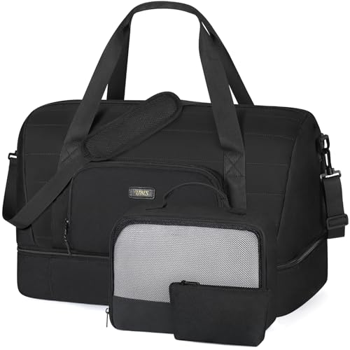 TIBES Travel Weekender Bag for Women, Overnight Bag with Shoe Compartment | 3PCS Large Travel Duffel Bag for Gym, Travel, Hospital, Business Trip, Carry On Tote, Wet & Dry Separation, Water Resistant - color: R-Black