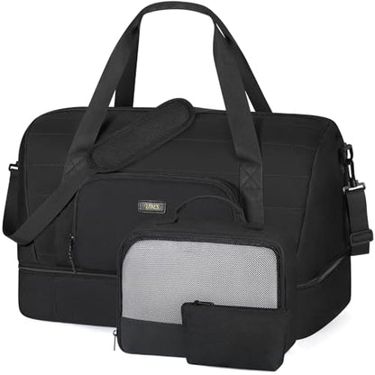 TIBES Travel Weekender Bag for Women, Overnight Bag with Shoe Compartment | 3PCS Large Travel Duffel Bag for Gym, Travel, Hospital, Business Trip, Carry On Tote, Wet & Dry Separation, Water Resistant - color: R-Black