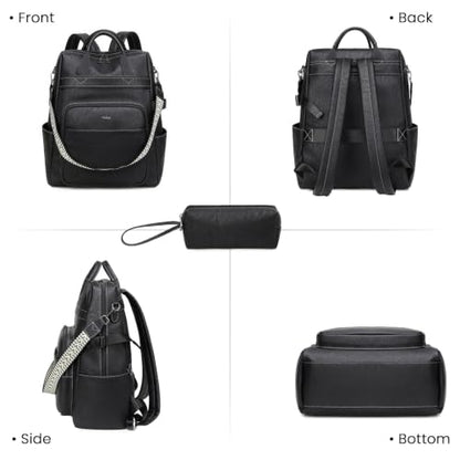 AGLOD Vegan PU Leather 15.6 Inch Laptop Backpack Purse for Women with Top Handle - color: Ks09-black-new