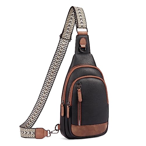 CLUCI Crossbody Bags for Women - Sling Backpack Travel Bag in Leather - color: 0-0 Black With Brown