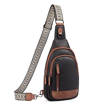 CLUCI Crossbody Bags for Women - Sling Backpack Travel Bag in Leather - color: 0-0 Black With Brown