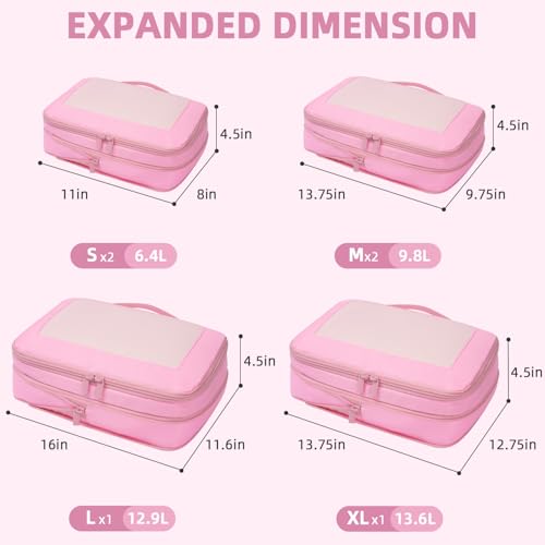 BAGAIL 4 Set/6 Set/8 Set Compression Packing Cubes Travel Accessories Expandable Packing Organizers (Square Mesh, 06-Pink) - color: 06-Pink, style: Square Mesh