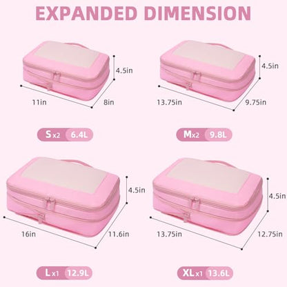 BAGAIL 4 Set/6 Set/8 Set Compression Packing Cubes Travel Accessories Expandable Packing Organizers (Square Mesh, 06-Pink) - color: 06-Pink, style: Square Mesh