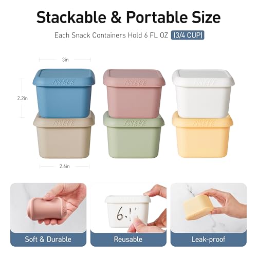 ISSEVE 6Pack 6oz Silicone Snack Containers for Kids with Lids, Reusable - size: 6oz-6pack