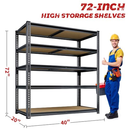 CypBed Storage Shelves, 5 Tier,2425LBS 40" W × 20" D × 72" H, Black - size: 72" H x 40" W x 20"D