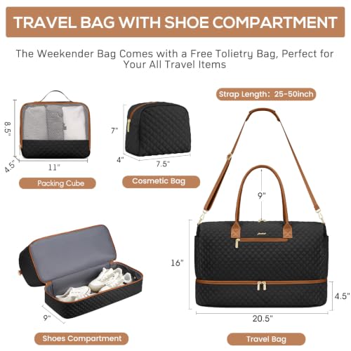 Travel Weekender Bags for Women: Overnight Bags with Shoe Compartment 3Pcs - color: 3-Blank Brown, size: 40L-3Pcs Set