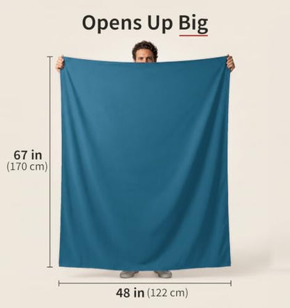 Litume Compact Travel Blanket for Airplane, Fleece, Teal - color: Teal
