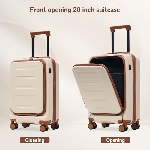 Merax Luggage Sets 5 Piece Front Open,Lightweight Expandable Luggage - color: White&Brown(20 top-open), style: 3-piece Set(20/24/28)