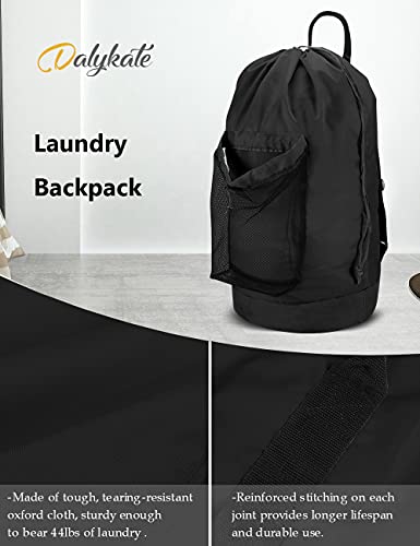 Dalykate 백팩 세탁 가방, 어깨 스트랩이 있는 115L 대형 바구니, 드로스트링 클로저, 메시 포켓, 블랙 - color: 블랙.