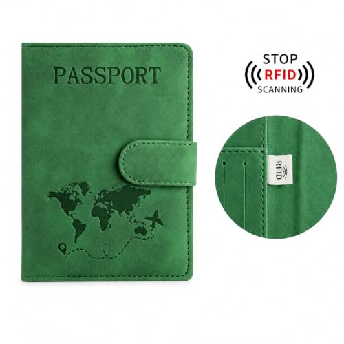 Passport Holder, RFID Blocking Travel Wallet, PU Leather, Green - color: Green#PP