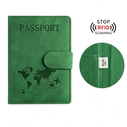 Passport Holder, RFID Blocking Travel Wallet, PU Leather, Green - color: Green#PP