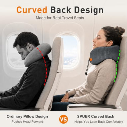Premium Travel Pillow for Airplanes, Ergonomic Neck Pillow for Long Flights - color: Black&gray