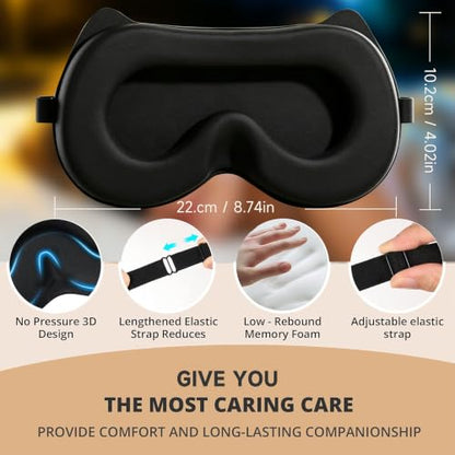 3D Blackout Sleep Mask, Memory Foam Eye Cover for Travel - color: Black