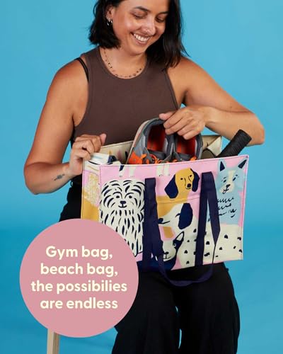 Blue Q Reusable Shoulder Tote Bag - Carry Everywhere Bag with Hefty Zipper - color: Happy Dog