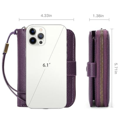 GAEKEAO Leather Credit Card Holder Wallet for Women RFID Blocking Large Capacity Bifold Zipper Card Case Organizer with Wristlet 32 Slots - color: A05-Purple-Large