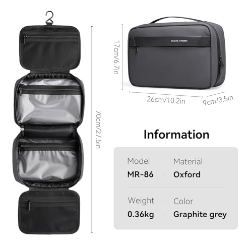 MARK RYDEN Hanging Toiletry Bag for Men, Travel Toiletry Organizer Dopp Kit - color: Dark Grey