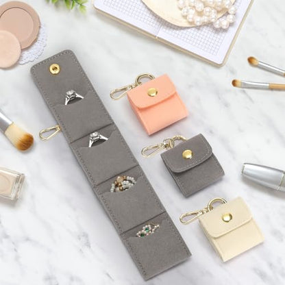 KUKUVR Mini Travel Jewelry Organizer Case with Keychain (Grey) - color: Grey
