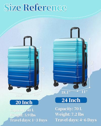 Expandable 24 Inch Checked Luggage Suitcase with TSA Lock - color: Sky, size: M(checked-24")