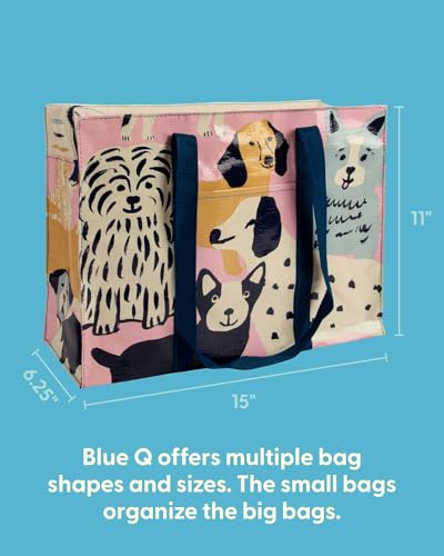 Blue Q Reusable Shoulder Tote Bag - Carry Everywhere Bag with Hefty Zipper - color: Happy Dog
