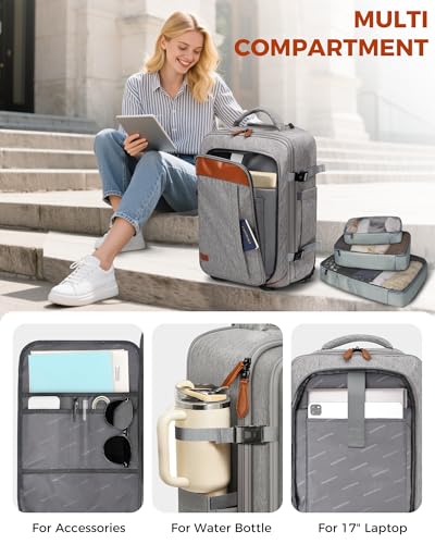 Vancropak Travel Rolling Backpack with Wheels, Airline Approved Roller Bag - color: Grey