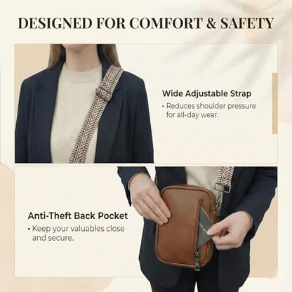 Small Crossbody Bags for Women, RFID Wallet Purse, Vegan Leather Mini Bag - color: Brown