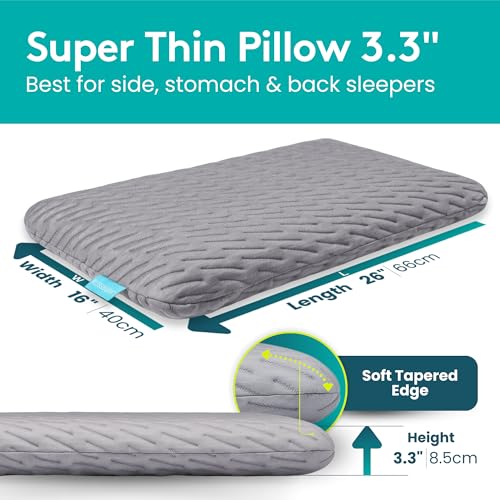 BLISSBURY Stomach Sleeper Pillow, Low Loft Memory Foam, 3.3 Inch - color: Gray, size: 3.3"H (Queen)