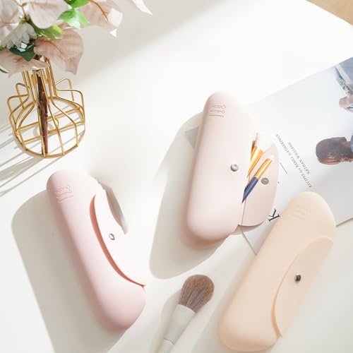 Silicone Makeup Brush Holder Travel Cosmetic Bag, Soft Portable Cosmetic Face Brushes Holder with Anti-Fall Out Magnetic Closure, Brown - color: Brown