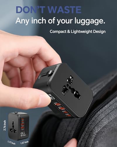 Universal Travel Adapter Fast Charge International Power Plug Adapter 4 USB - color: Matte Black