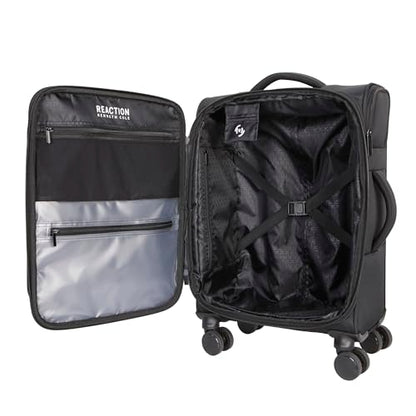 Kenneth Cole REACTION The Venturer 20-Inch Carry-On Lightweight Durable Softside 8-Wheel Spinner Cabin Size Luggage, Black - color: Black, size: Medium
