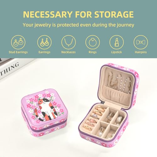 shunmei Mini Travel Jewelry Box, Personalised Pattern, Pink Cat - style: Pink Cat