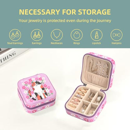 shunmei Mini Travel Jewelry Box, Personalised Pattern, Pink Cat - style: Pink Cat
