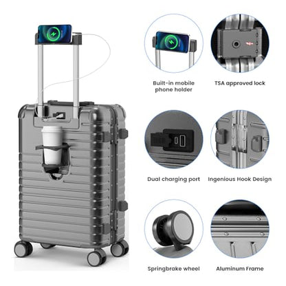 24 Inch Checked Luggage, Zipperless Hard Shell Suitcase - color: Grey, size: 24 Inch
