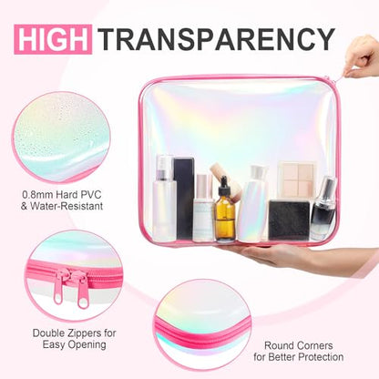 Hoolerry 3 Pcs Clear Hard Zipper Case Plastic Zipper Pouch, Laser, L - color: Laser, size: L