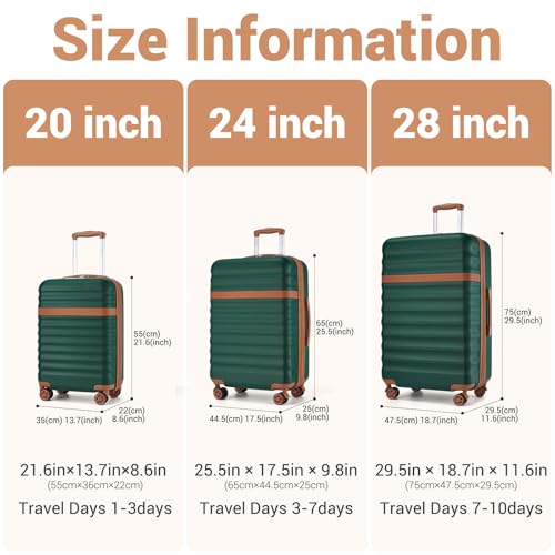 Kono Checked Luggage 28in Expandable Hardside TSA Lock Green - color: Green/Brown, size: Checked-large 28-inch