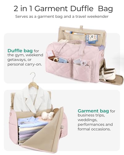 BAGSMART Garment Duffel Bag, Convertible 2-in-1 Puffy Water-Resistant Carry-On with Shoe Compartment (A-Dark Pink) - color: A-Dark Pink