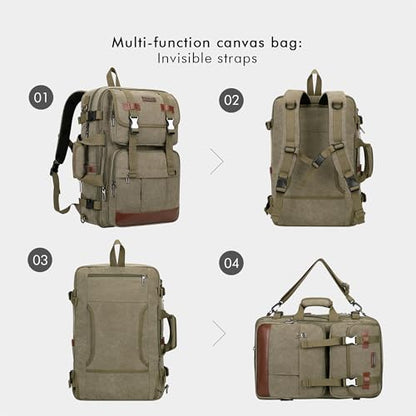 WITZMAN Canvas Travel Backpack for Men Large Laptop Backpack Fits 16 Inch - color: Army Green