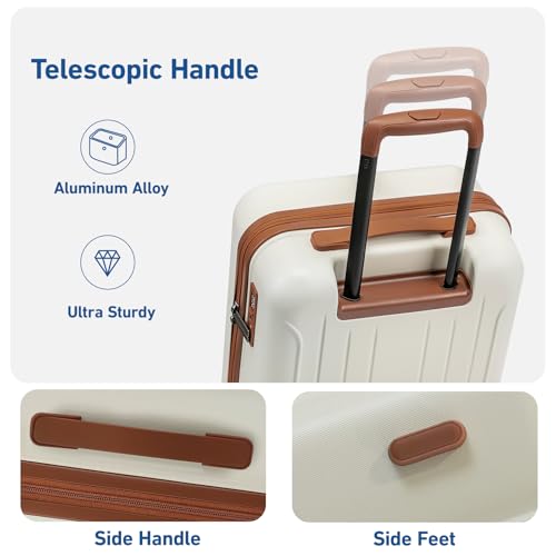 KYME Luggage Sets 2 Piece Hardshell Suitcase with TSA Lock,Beige,20"/24" - color: Beige, size: 2Pcs Set(20"/24")
