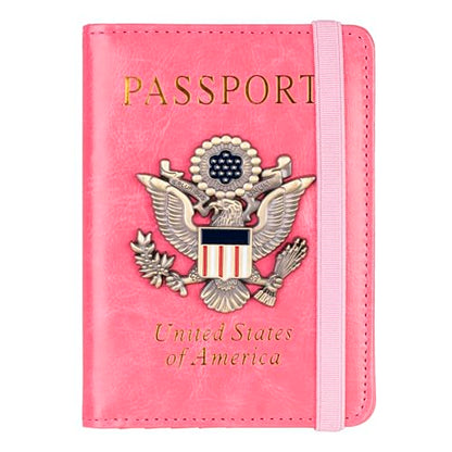 TOURSUIT RFID Blocking Passport Holder, Leather Travel Wallet, Pink - color: Pink