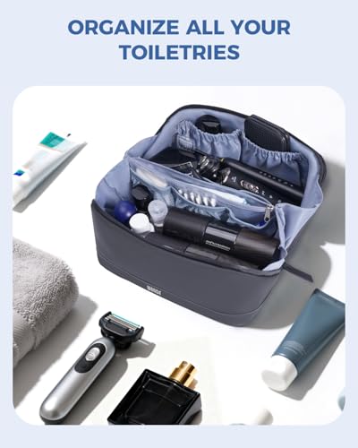 WANDF PU Leather Toiletry Bag for Men, Dopp Kit with Hanging Pouch - color: Medium Plus, Dark Gray, size: Medium Plus