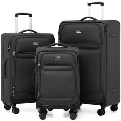 Coolife Upgraded Softside Luggage, TSA Lock, Spinner, 3-Piece 1800D Set - color: Black