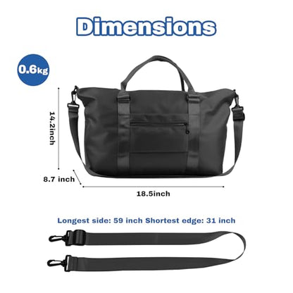 Travel Duffle Bag for Women, Carry On Weekender Tote with Trolley Sleeve - color: Black