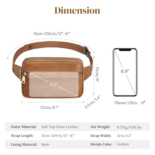 S-ZONE Fanny Packs for Women Genuine Leather RFID Blocking Crossbody Sling - color: Light Brown
