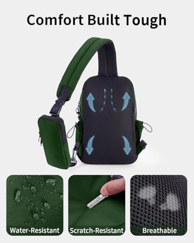 ECOHUB Anti-Theft Crossbody Bag Men Women RFID Blocking Lightweight Sling Backpack Water Resistant for Travel Hiking Outdoor - color: Army Green